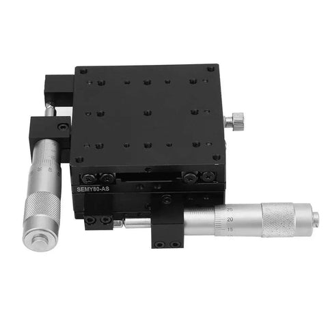 XY Linear Stage 80x80x40mm with pro grade micrometer, black anodized aluminum, for CNC lab optics and micro assembly