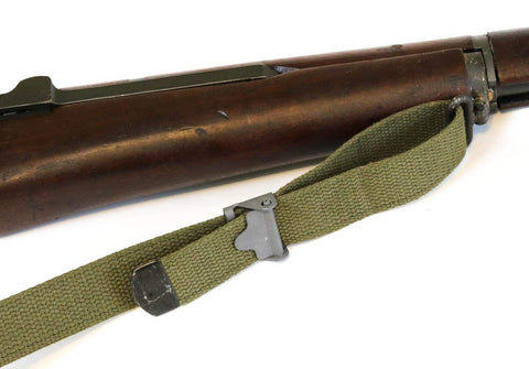 Green Web Sling For M1 Garand USGI Pattern Two Point OD Cotton Made In USA With Parkerized Steel Hardware 1.25 Inch Wide By 48 Inch Long