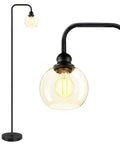 Cool Industrial Glass Globe LED Floor Lamp 63 Inch Tall Black Standing Reading Light For Living Room Home Office Bedroom And Study Vintage Minimalist Style With 6W LED Bulb