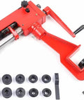 7 Inch Sheet Metal Bead Roller And Bender, Manual Hand Tool With Clip, 6 Die Sets And Gears shown with precision metal parts