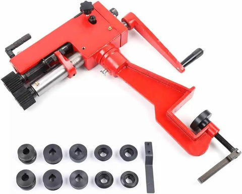 7 Inch Sheet Metal Bead Roller And Bender, Manual Hand Tool With Clip, 6 Die Sets And Gears shown with precision metal parts