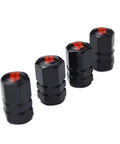 Dodge Valve Stem Caps Set Of 4 With Aluminum Alloy Cap Trim And Resin Emblem 360 Degree Rotating Tire Valve Covers in red and black