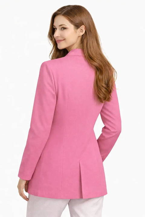 Back view of unisex pink lab coat for men and women full sleeve medical science coat with canvas collar support heavy duty
