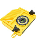 Heavy Duty Featherboard With Built In Level And Quick Angle Finder Featuring Strong Magnetic Mount For Router Tables And Table Saws, yellow adjustable tool with level.