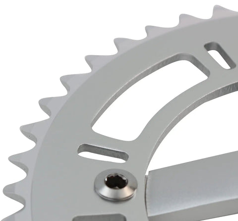 Close-up of Urban Folding Bicycle Crank Set 46T 170mm 130 BCD Aluminum 6061 Crank Arm showing gear teeth detail.