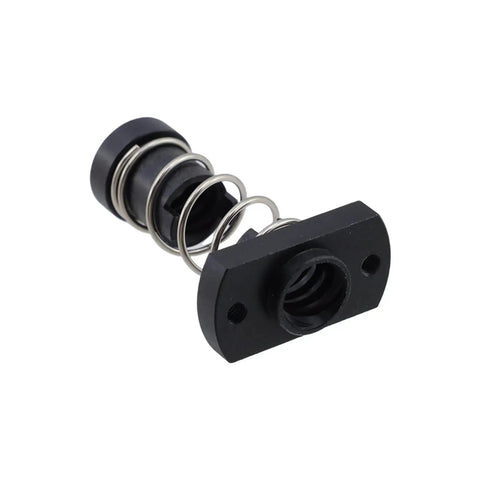 Heavy Duty TR8x8 Anti Backlash Nuts For 3D Printers And CNC Routers, Spring Loaded POM Design with spring, side view.