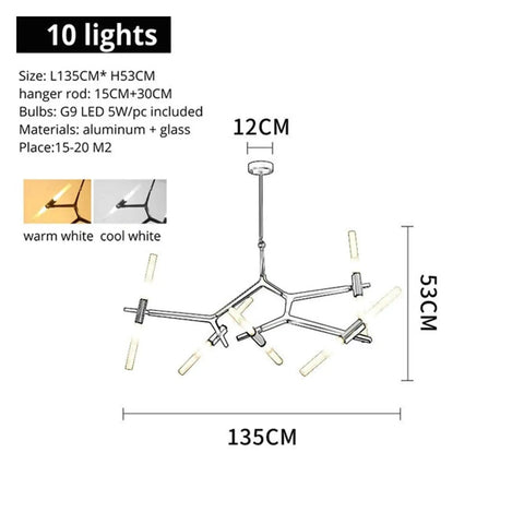 Post-Modern Nordic Pendant Light Herringbone Contemporary Living Room Dining Room Dimmable G9 Bulb Hanging Lamps LED, 10 lights size details.