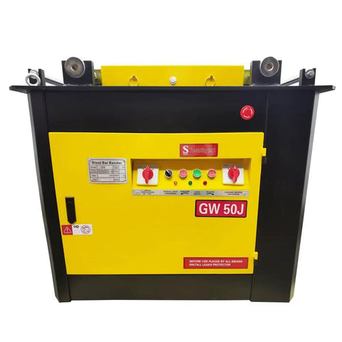 Heavy Duty 4000W Electric Rebar Bender Machine For Steel Ties Up To Two Inches Angle with control panel and safety indicators.