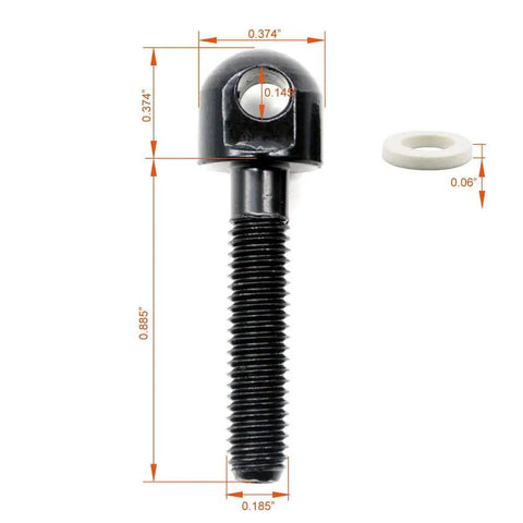 Close-up of Six Piece Sling Mounting Kit With Sling Swivel Studs For Rifles, includes precisely measured black swivel stud and white spacer.