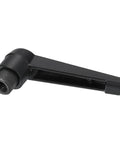 Heavy Gauge M8 Female Thread Adjustable Knob Handle With Push Button Ratchet Lock Quick Release Rotating Bolt Clamping Lever For Machine Tools Tough As Nails Alloy Steel Black, side view.