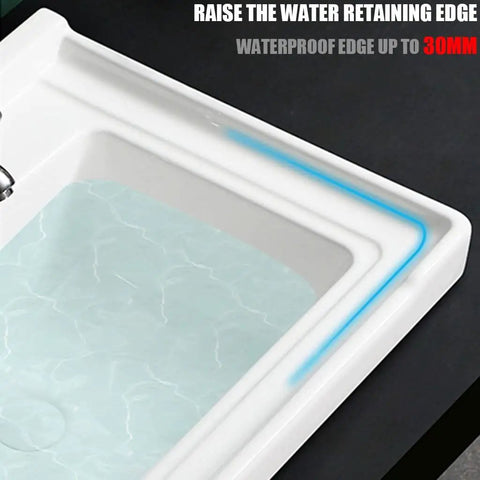 Ceramic Laundry Sink - Single Bowl Bathroom Vessel Sink, Semi-Recessed Square Design With Washboard showing waterproof edge detail.