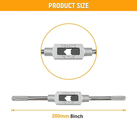 8-Piece Tap Set With Adjustable Tap Wrench 1/16-1/2 Inch, DIY Ready For Internal And External Threading, product size 200mm