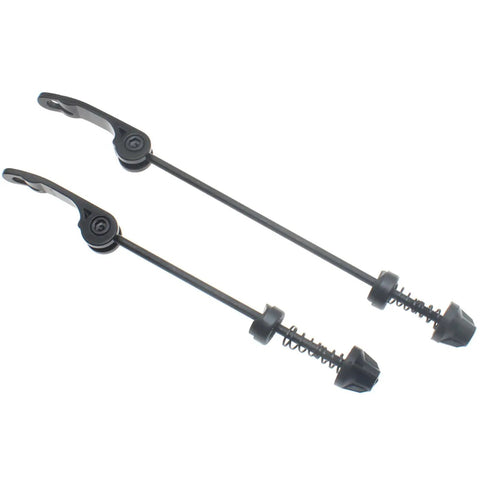 1 Pair No Fuss Front And Rear Quick Release Skewers Set For Mountain Bike Wheels in black aluminum alloy with clip locks