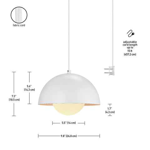 Matte White Plug In Pendant Light With White Glass Shade 15 Foot Cord Easy To Install For Bedroom Living Room Kitchen Island Sleek Modern Glam Vibe Ambience Durable And Safe Home Lighting Solution Bulb Not Included