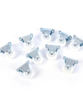 Six Piece Pack Of One Inch Universal Furniture Casters In Bright White Impact Resistant Nylon With Heavy Duty One Way Plate Mount showing ten wheels.