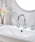 Chrome Finish Widespread Bathroom Sink Faucet With 8 Inch Spread For 3 Hole Vanities, Modern Vanity Tap, Metal Pop Up Drain, Brass Construction