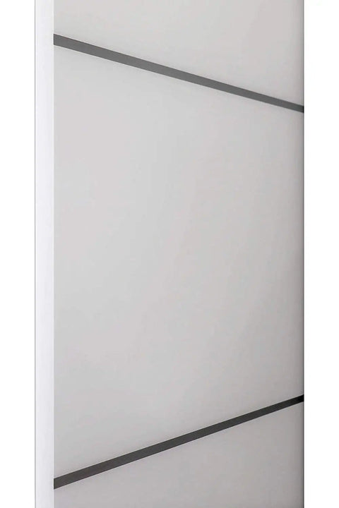 Close-up view of Double Barn Sliding Doors in Matte White 84 by 96 showcasing sleek design and black hardware.
