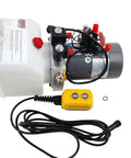 Ram Premium Double Acting Hydraulic Pump For Dump Trailers And Tilt Decks 3200 Psi Extension 1500 Psi Retraction 12V DC Motor 4 Quart Reservoir Remote Included Heavy Duty Power Unit For RV Marine Trailers, front view showing the pump, motor, reservoir, and remote control