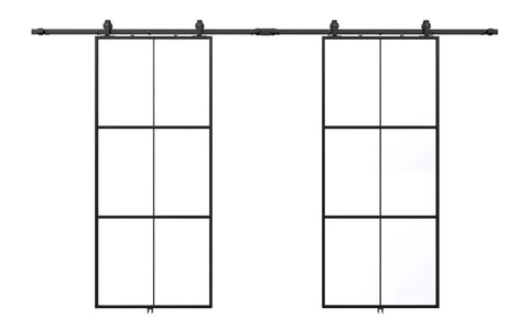 72 By 84 Inch Double Glass Barn Door With Frosted Glass And Black Aluminum Frame Sliding Door Hardware Kit Included