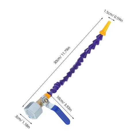 Kickstart Your Shop With This Hella Durable Coolant Hose Featuring A Slick Adjustable Air Nozzle And Rock Solid Magnetic Connector For Precision Machine Tool Cooling Tasks That Hit The Sweet Spot Every Time, showcasing flexible purple tube with magnetic base.