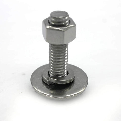 Stainless steel hex bolt with washer and nut, 3/8-16, fully threaded
