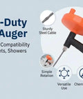 Heavy Duty Manual Drain Snake Auger For Home Plumbing Quick Clog Remover With Ergonomic Grip Aluminum Alloy Handheld Pipe Cleaning Tool