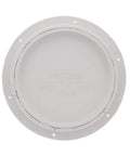 Eight Inch White Round Deck Plate Inspection Hatch Featuring Pry Out Lid And Water Tight O Ring Seal Bulletproof Marine Access Cover top view.