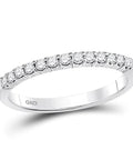 Premium 14k White Gold Round Diamond Wedding Band Ring For Women With A Clean Machine Set Look, showing sparkle of quarter carat stones.