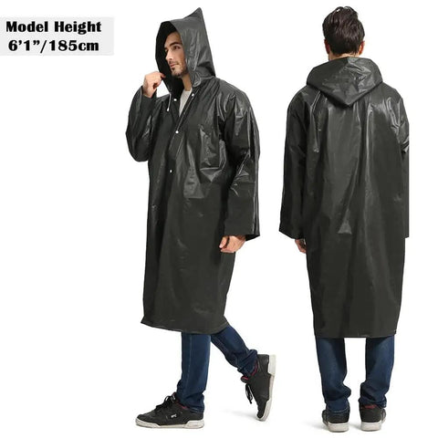 Black EVA Waterproof Rain Poncho Coat With Hood And Long Sleeves For Adults Unisex Outdoor Rain Gear Thick Tear Resistant And Breathable