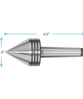 DEEFIINE MT2 live tailstock center for wood lathe; silver metal with conical tip and grooved collar.