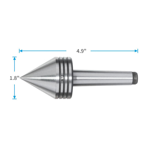 DEEFIINE MT2 live tailstock center for wood lathe; silver metal with conical tip and grooved collar.