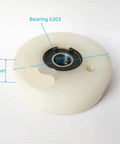 Kickass White Nylon Escalator Handrail Speed Measuring Wheel With Double 6203Rs Bearings, 98mm diameter and 31mm thick.