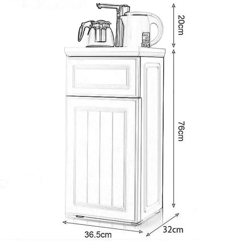 Sketch of floor standing water dispenser with hot and cold water, anti scald rotating faucet, bottom load design, smart touch controls
