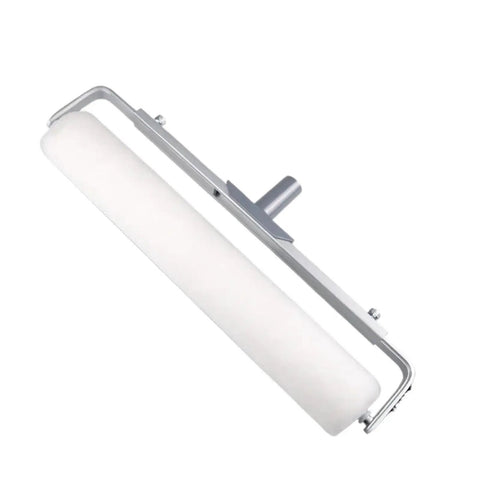 16 Inch Paint Roller With Chunky 9Mm Nap And Beefy Long Handle For Massive Wall Makeovers Quick Coat Drop Even Laydown Heavy Gauge Build. Close-up view of paint roller with white foam sleeve and metal frame.