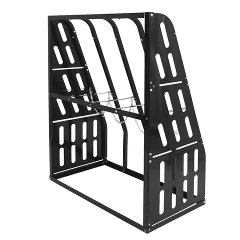 Heavy Duty Vertical Pipe And Lumber Storage Rack For Garage Or Workshop Boasts Four Wide Bays Welded From Rock Solid Steel To Haul Heavy Loads No Sweat, side view.