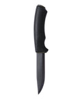 Bushcraft Survival Fixed Blade Knife With Carbon Steel Blade Black DLC Coated 4.3 Inch shown vertically against white background