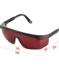 Top Shelf Red Laser Safety Glasses With Slick Visibility Boost And Flexible Adjustable Frames To Beat Eye Fatigue On Busy Job Sites Plus Comes With A Nifty Hard Shell Case, shown from side with measurements.