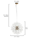 LED Firework Sputnik Chandeliers With 12 Lights Modern Crystal Ceiling Pendant in gold, 21.6in diameter, adjustable cord, dimensions shown