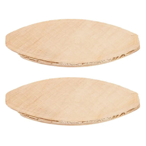 Two solid beech wood joining biscuits from 100 Pack Wood Joining Biscuits Set For Woodworking And Furniture Making In Sizes 0 10 20 Made From Solid Wood With Low Shrinkage And Strong Glue Bond For Precise Durable Joints For DIYers And Pros