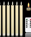Flameless Ivory Taper Candles Set Of 6 With Remote, Battery Powered LED Warm 3D Wick Light Real Wax Look, 9.64 Inch Tall