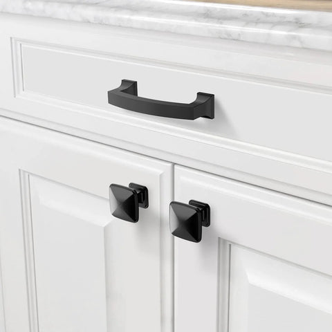 Matte Black Cabinet Knobs 5 Pack For Kitchen Cabinets Dressers And Drawers Zinc Finish Durable Zinc Alloy Hardware on white cabinets