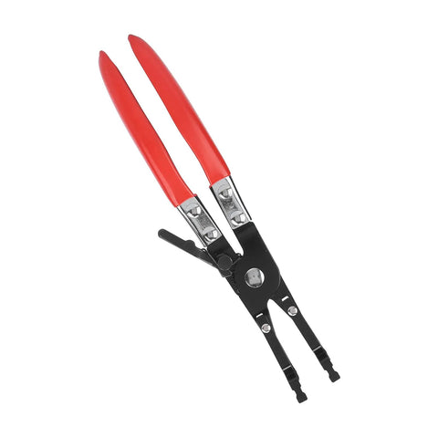 Stainless Steel Car Soldering Pliers And Wire Welding Clamps For Auto Maintenance And Repair with red handles, top view.