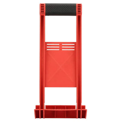 Heavy Duty Panel Lifter Grip Tool With Non Slip Handle For Safe Drywall And Sheet Metal Handling Plus Durable Abs Plastic Construction For Pros And DIYers, front view showing black non-slip grip and red ABS plastic.