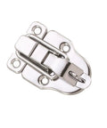 Close-up of 10 Pack Metal Duckbill Box Hasp Toggle Latch With Padlock Hole, silver finish for wooden boxes, durable iron build, DIY friendly.