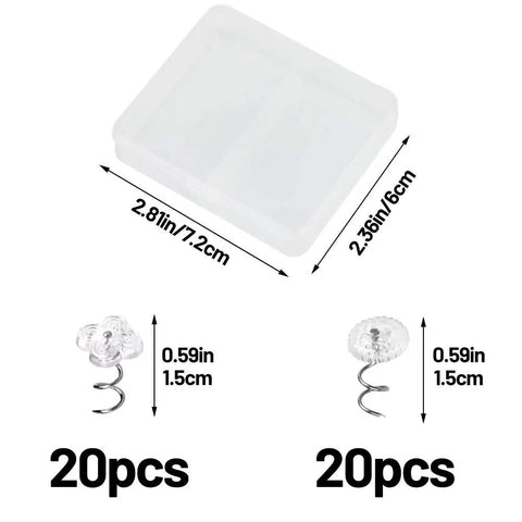 Top Notch Upholstery Tacks And Twist Pins With Clear Heads Heavy Duty Rust Resistant Furniture Hardware Quick Fix Diy Crafts Rock Solid Hold Straight Up Durable 40 Piece Set displayed with box dimensions and pin sizes.