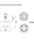 Technical diagram of 2100KV FPV Motor For 5 Inch Drones, 2207.5 Size, with N52H Magnets, showing measurements and mount holes for 6S compatibility.