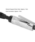 Boss Level Aluminum Alloy 1/4 Square Drive Pneumatic Wrench With Lever Controlled Adjustable Torque Up To 25 Ft Lbs Lightweight Air Ratchet side view showing square driver and inlet connector.