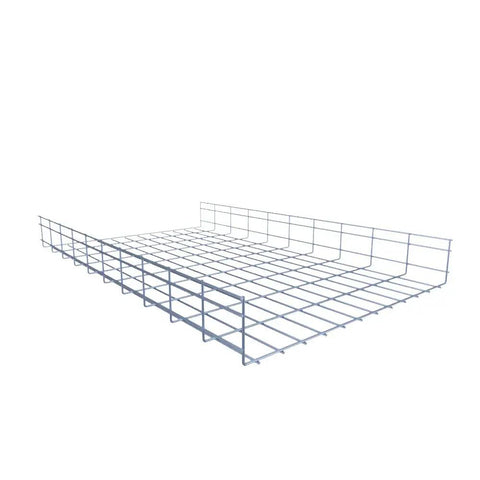 Rugged Heavy Duty Wire Mesh Cable Tray 2-Pack In Silver Zinc Plated Steel, ceiling mount, side angle view