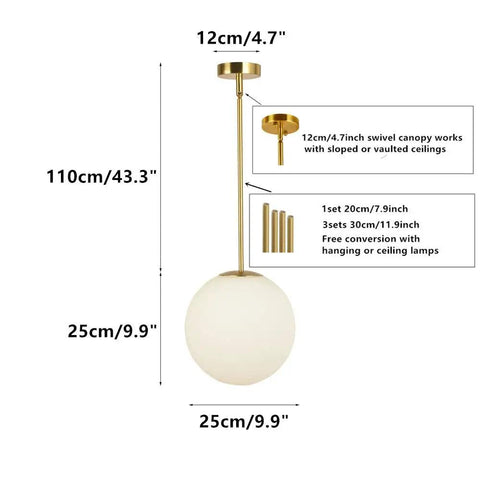 Dope Globe Pendant Light With Matte White Glass And Brass Finish One Light Mid Century Modern Ceiling Fixture with dimensions