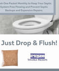 Heavy Duty Septic Tank Treatment With Flushable Live Bacteria Packets For Preventing Backups, Dissolvable Sewer And Drain Line Solution, 12 Pack, 1 Year Supply, packet and toilet